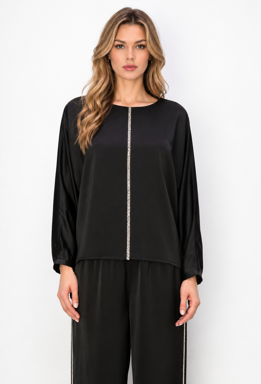 Wilma Satin Top with Diamond Trim