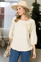 Load image into Gallery viewer, Walynn Woven Top with Pearl Ribbon Bow