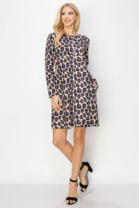 Aurora Suede Round Neck Dress - Cheetah (with pockets or without)