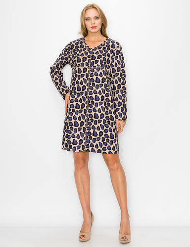 Aurora Suede V Neck Dress - Cheetah (with pockets or without)