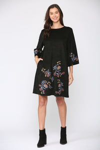 Avery Suede Embroidered Dress