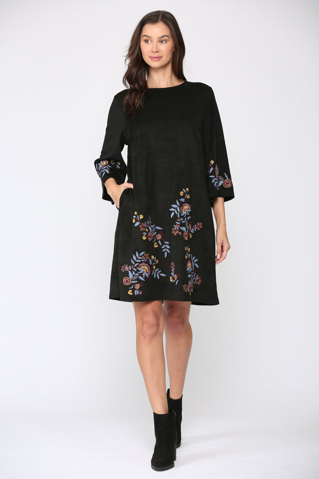 Avery Suede Embroidered Dress