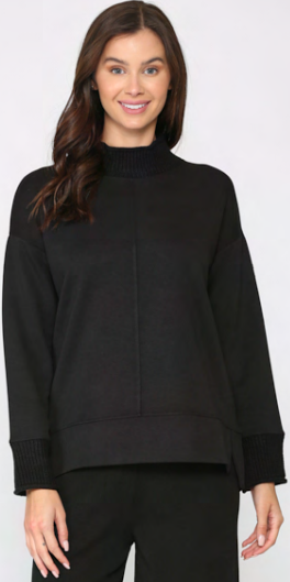 Felisa Knit Top with Ribbed Mock Neck