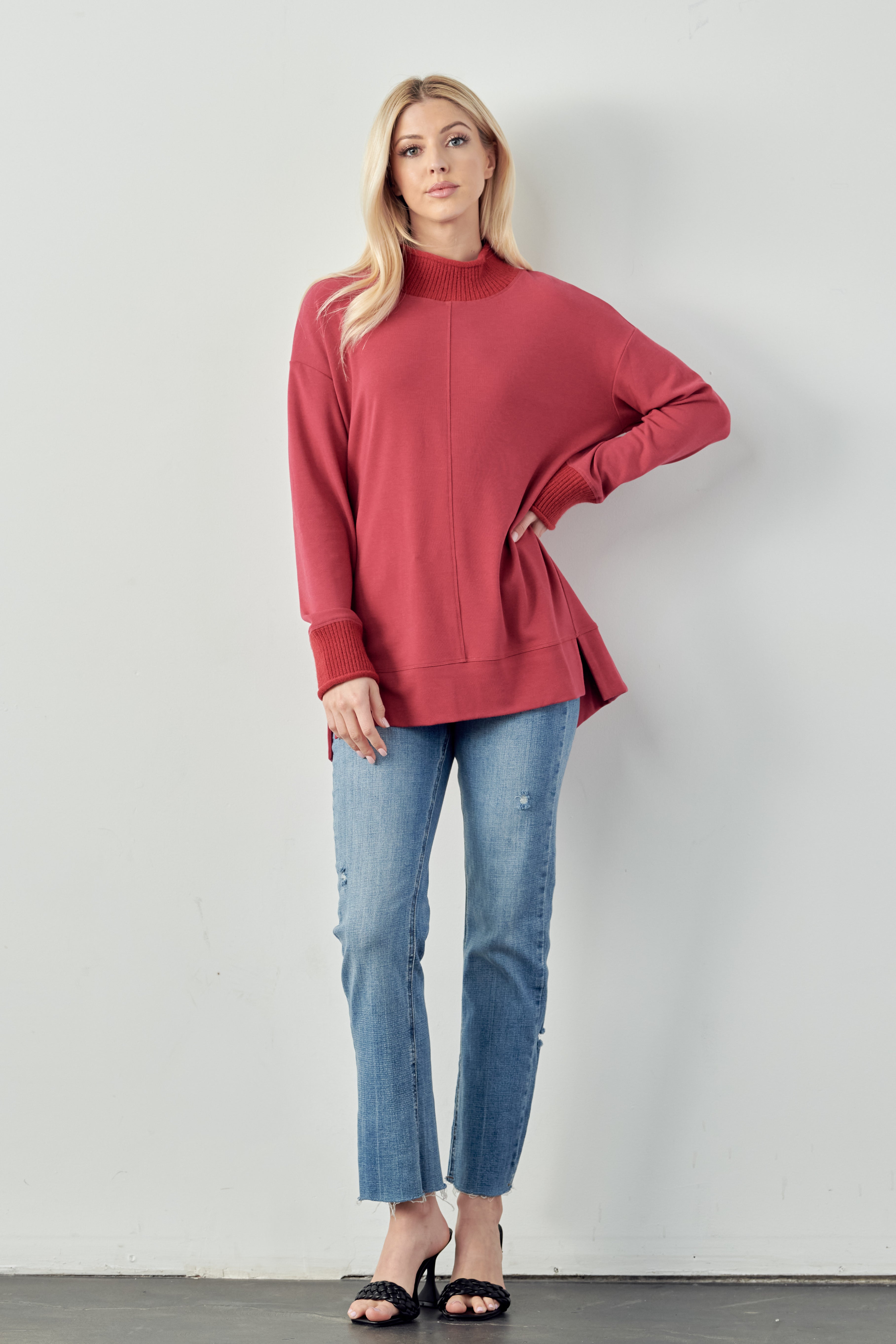 Felisa Knit Top with Ribbed Mock Neck