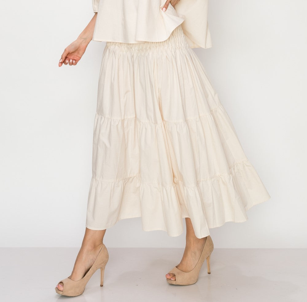 Tiered midi skirt in cotton poplin on sale