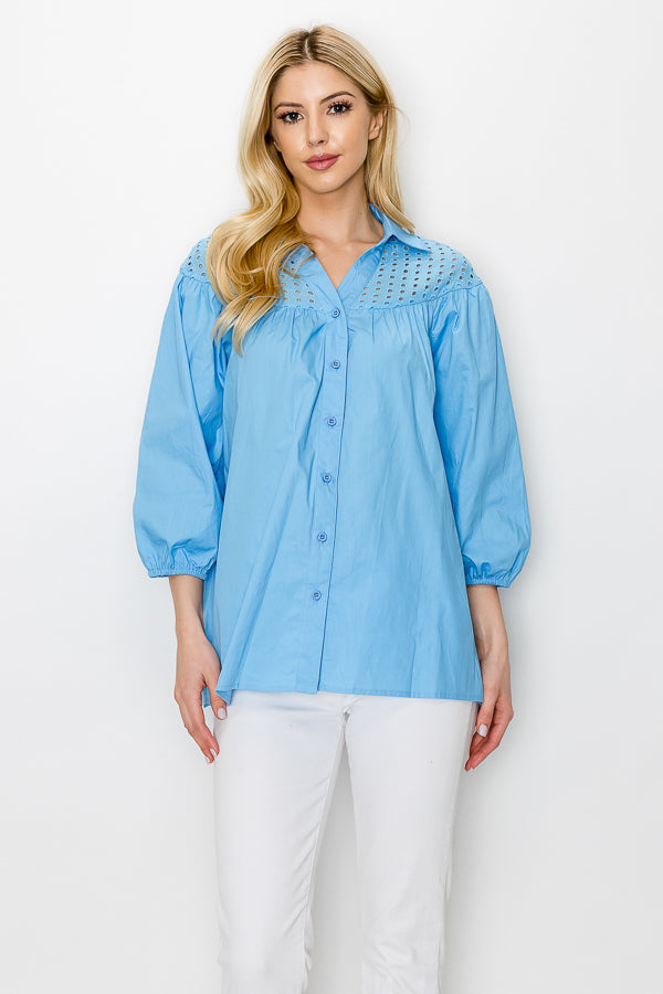 Waiva Cotton Poplin Eyelet Shirt