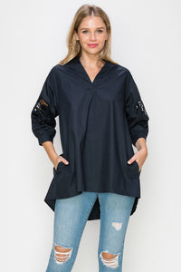 Wallis Cotton Poplin Top with Embroidered Lace