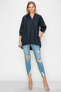 Wallis Cotton Poplin Top with Embroidered Lace