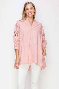 Wallis Cotton Poplin Top with Embroidered Lace