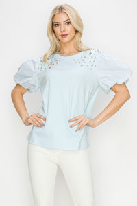 Runa Pointe Knit Top with Diamond Studs