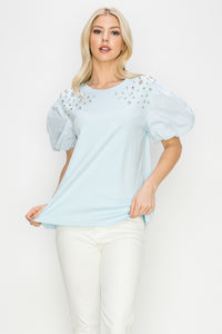 Runa Pointe Knit Top with Diamond Studs