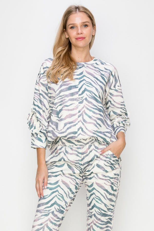 Kacee Knit Zebra Print with Ruffles