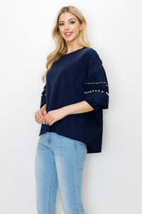 Royse Pointe Knit Top with Pearls