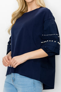 Royse Pointe Knit Top with Pearls