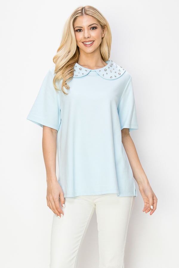 Rinna Pointe Knit Top with Diamond Studs