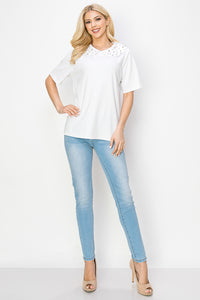 Rinna Pointe Knit Top with Diamond Studs