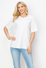 Load image into Gallery viewer, Rinna Pointe Knit Top with Diamond Studs