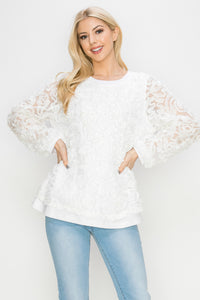 Raquel Top with Lace Flower Swirls