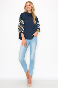 Willow Cotton Poplin Shirt with Embroidery & Sparkles