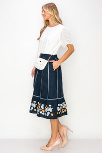 Wynne Cotton Poplin Skirt with Embroidery & Sparkles
