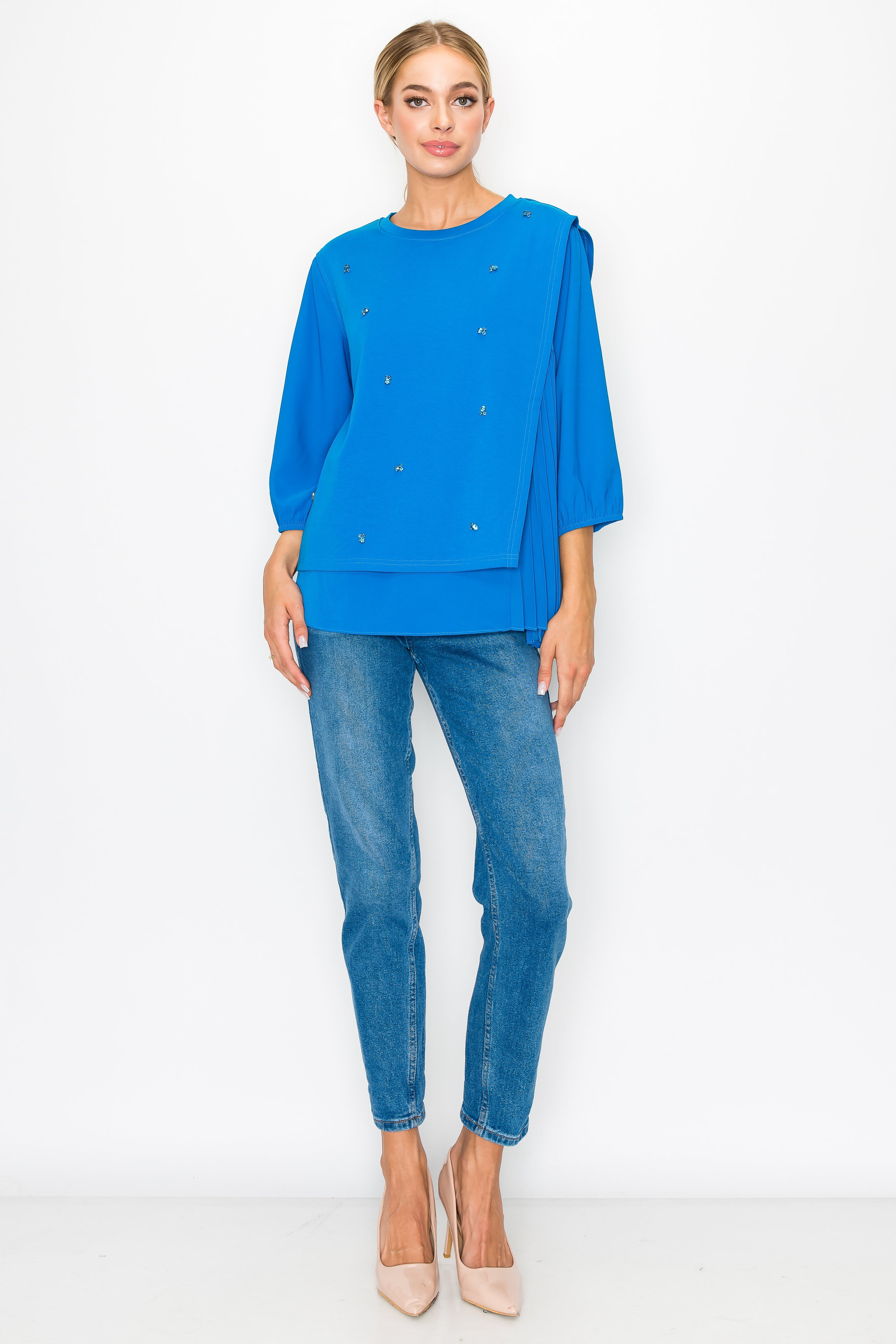 Rilynn Top with Pleating & Diamonds