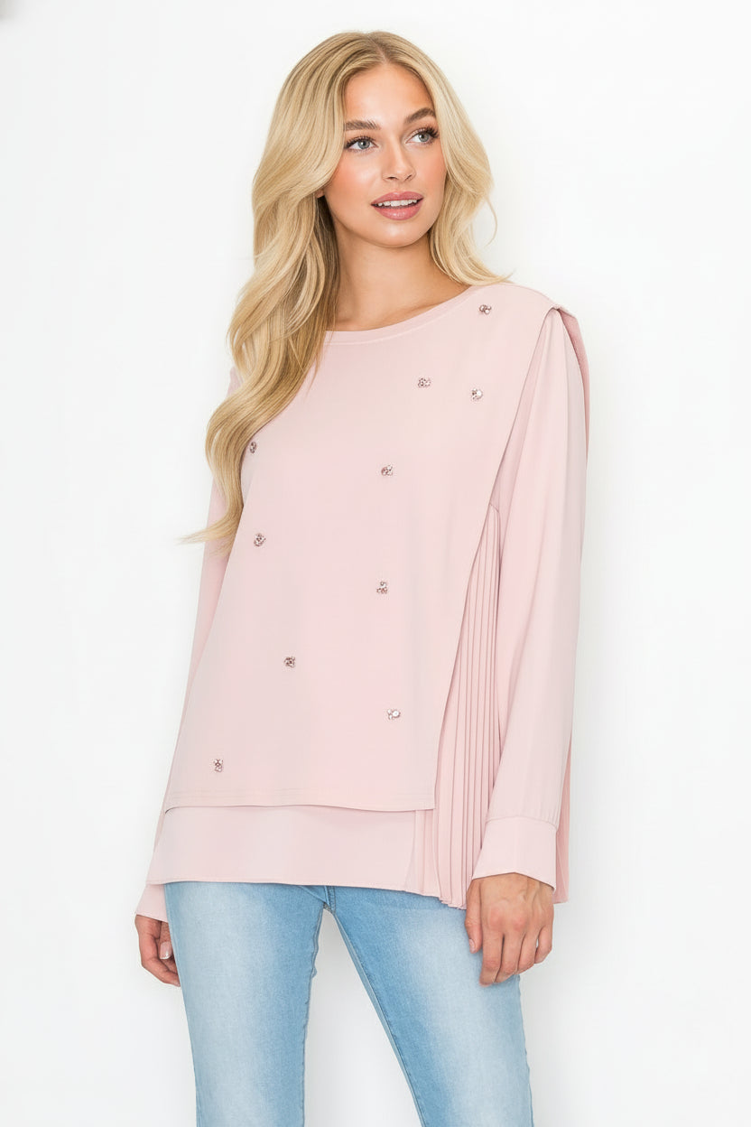 Rilynn Top with Pleating & Diamonds
