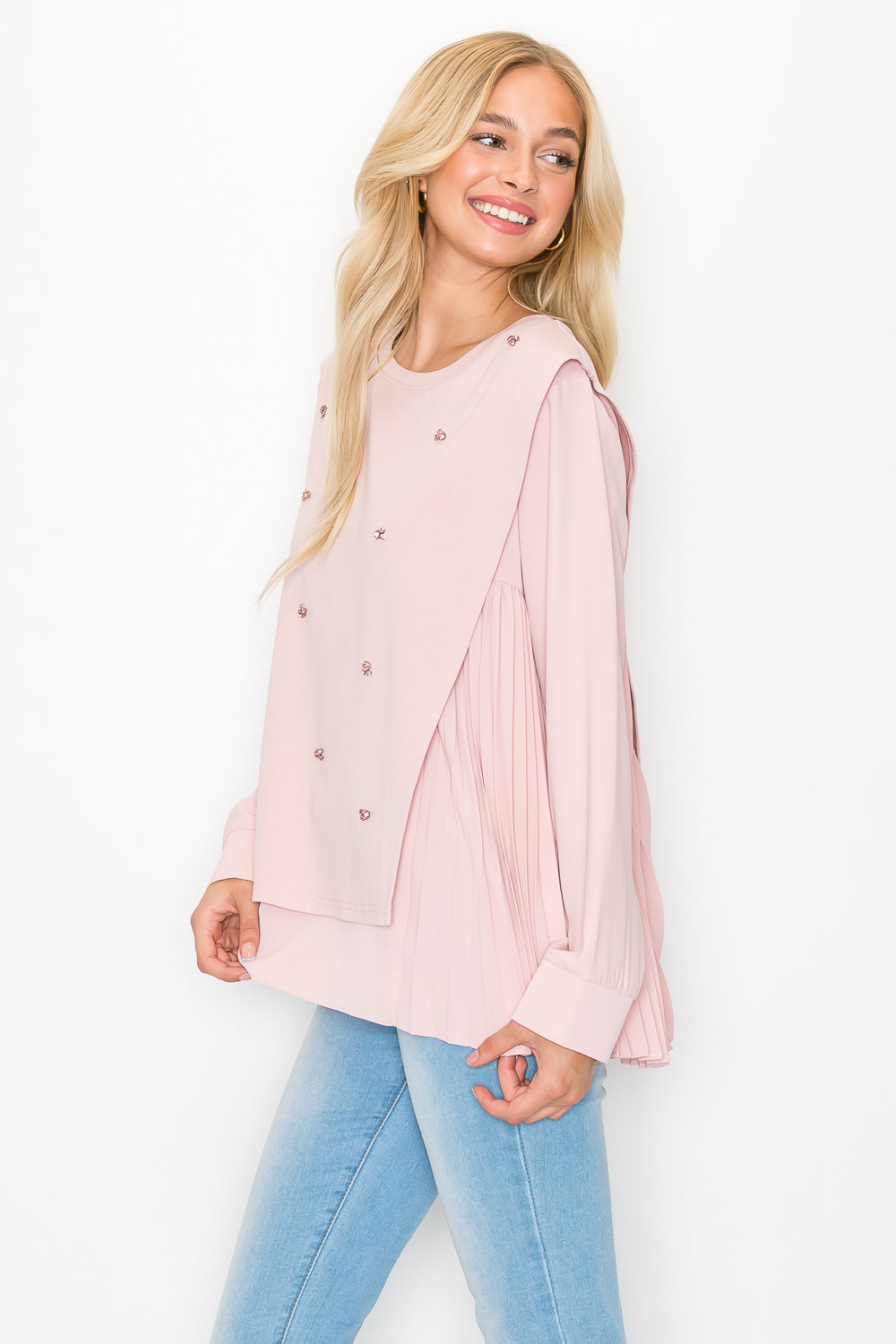 Rilynn Top with Pleating & Diamonds