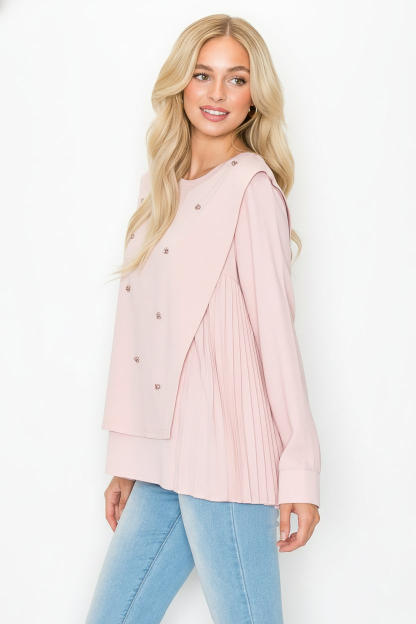 Rilynn Top with Pleating & Diamonds
