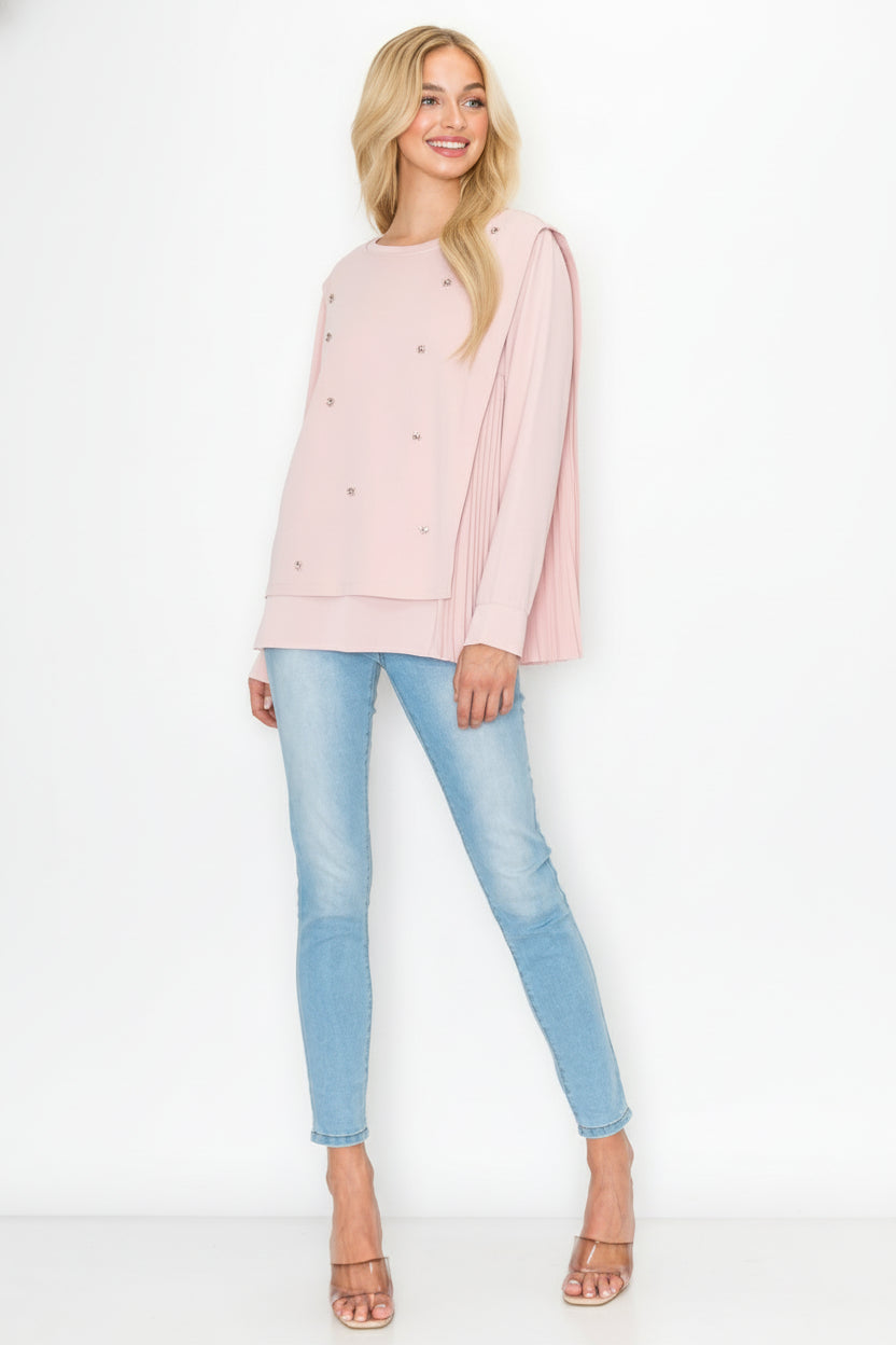 Rilynn Top with Pleating & Diamonds