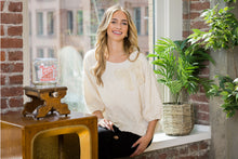 Load image into Gallery viewer, Walynn Woven Top with Pearl Ribbon Bow