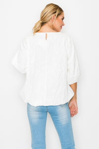 Walynn Woven Top with Pearl Ribbon Bow