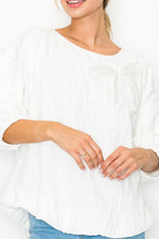 Load image into Gallery viewer, Walynn Woven Top with Pearl Ribbon Bow