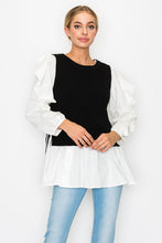 Load image into Gallery viewer, Wanelle Top with Ruffled Sleeves &amp; Detachable Knitted Sweater Vest