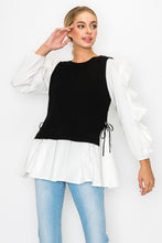 Load image into Gallery viewer, Wanelle Top with Ruffled Sleeves &amp; Detachable Knitted Sweater Vest