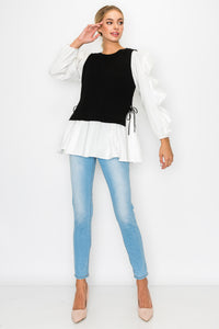Wanelle Top with Ruffled Sleeves & Detachable Knitted Sweater Vest