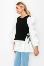 Load image into Gallery viewer, Wanelle Top with Ruffled Sleeves &amp; Detachable Knitted Sweater Vest