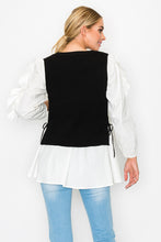Load image into Gallery viewer, Wanelle Top with Ruffled Sleeves &amp; Detachable Knitted Sweater Vest