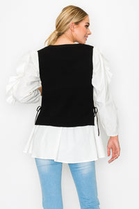 Wanelle Top with Ruffled Sleeves & Detachable Knitted Sweater Vest