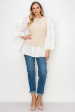 Load image into Gallery viewer, Wanelle Top with Ruffled Sleeves &amp; Detachable Knitted Sweater Vest