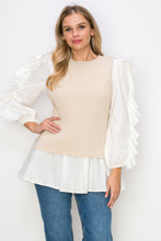 Load image into Gallery viewer, Wanelle Top with Ruffled Sleeves &amp; Detachable Knitted Sweater Vest