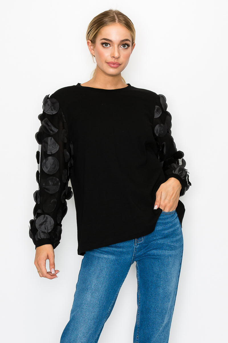Rinna Pointe Knit Top with Mesh Lace Circle