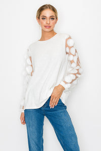 Rinna Pointe Knit Top with Mesh Lace Circle