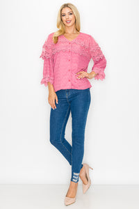 Kelly Anne Stretch Knit Mesh & Lace Top
