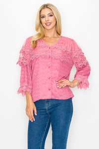 Kelly Anne Stretch Knit Mesh & Lace Top