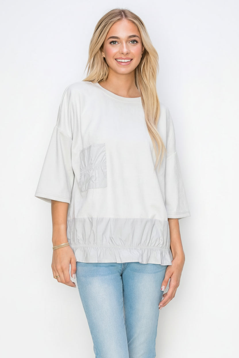 Amy Stretch Suede Top with Cotton Poplin