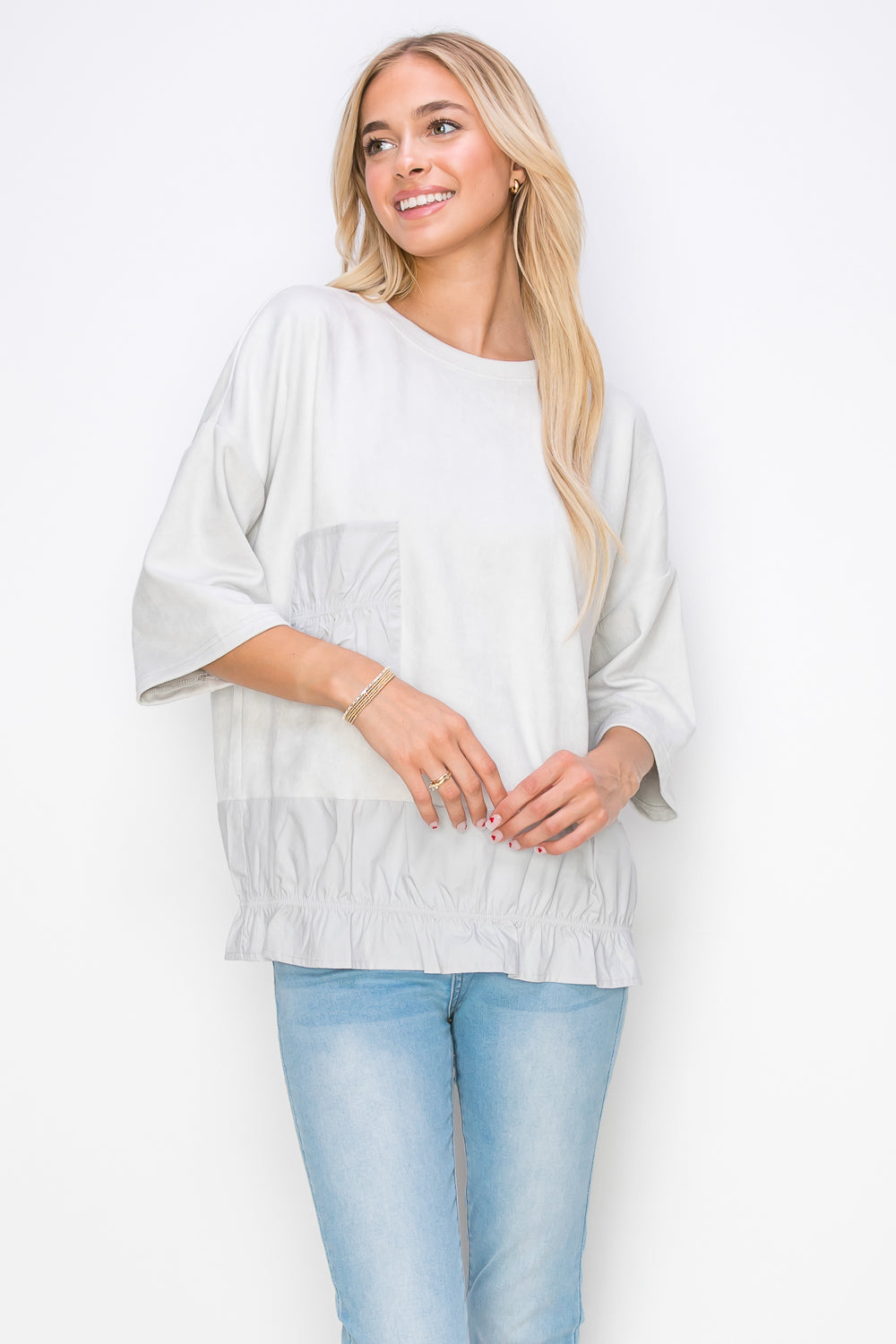 Amy Stretch Suede Top with Cotton Poplin