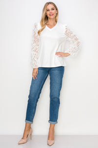 Rhonda Pointe Top with Mesh Lace Swirls