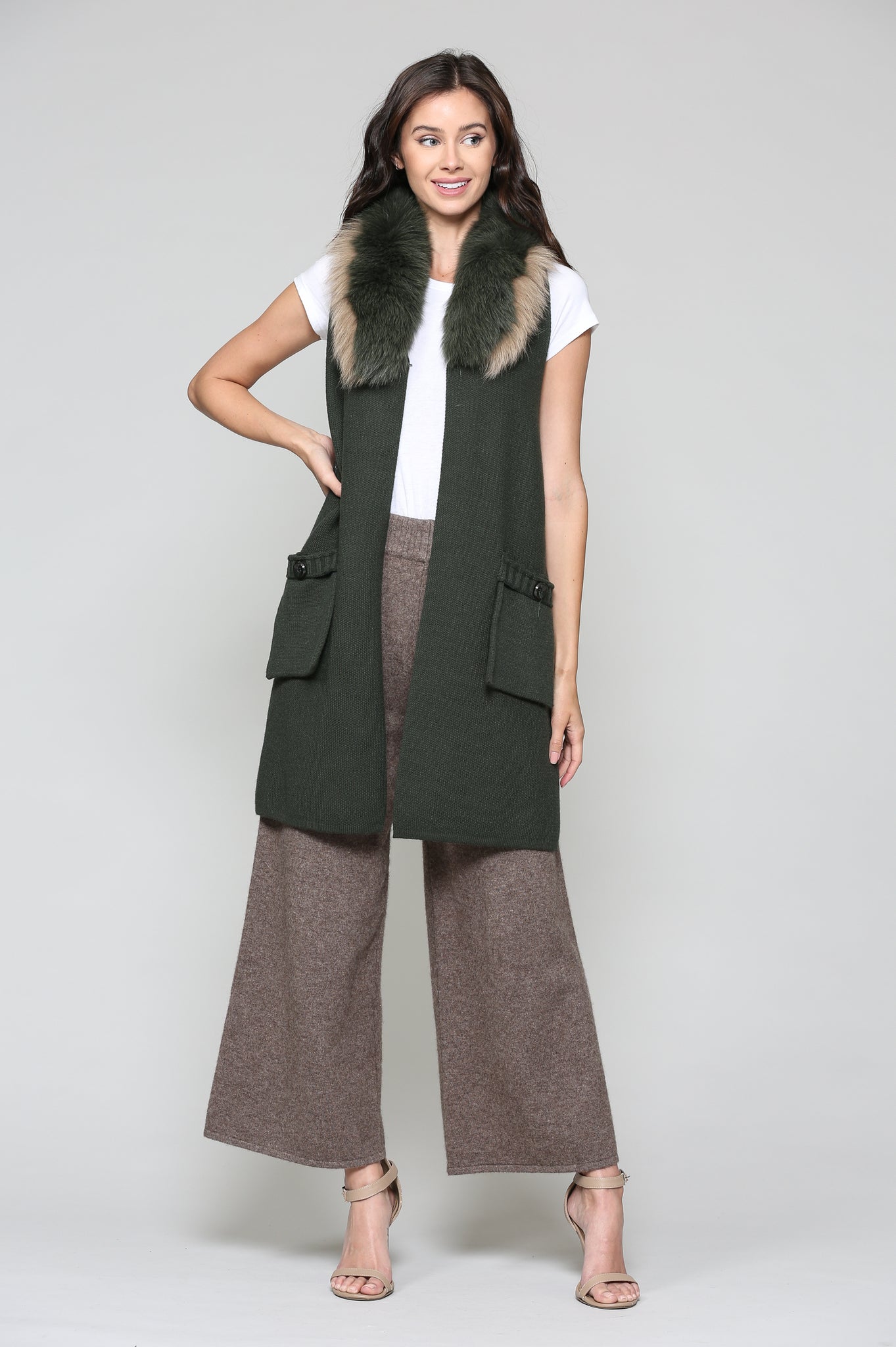Sweater vest with fur trim cheap