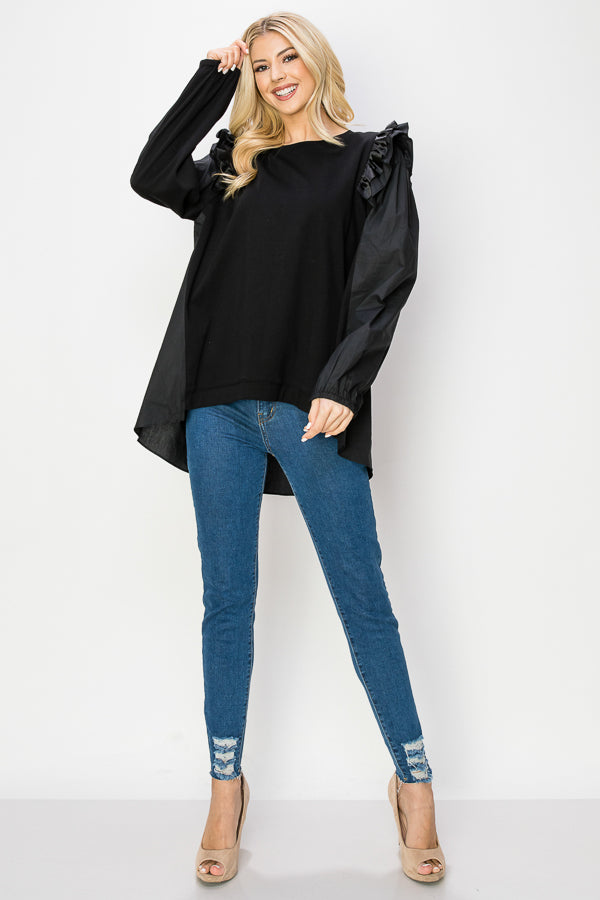 Renita Top with Pointe Knit & Cotton Poplin