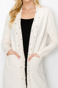 Serra Knitted Sweater Cardigan with Pearls & Sparkles